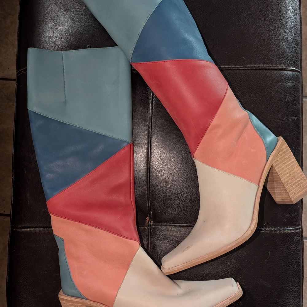 Colorful Patchwork Knee-High Boots - image 1